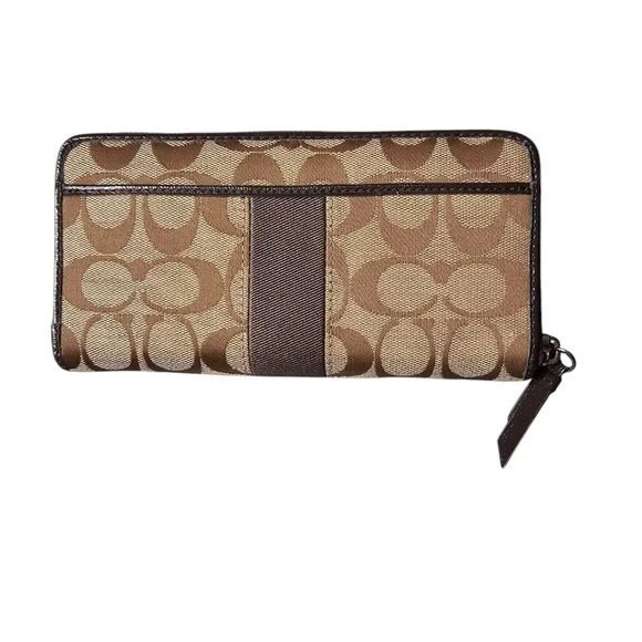 NWOT Coach Signature Brown and Tan Zip Around Wallet Clutch - Picture 3 of 10